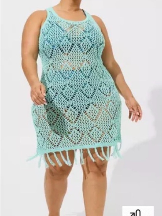 torrid Other - *TORRID* Turquoise blue Crochet Fringe Swim Cover-Up Dress